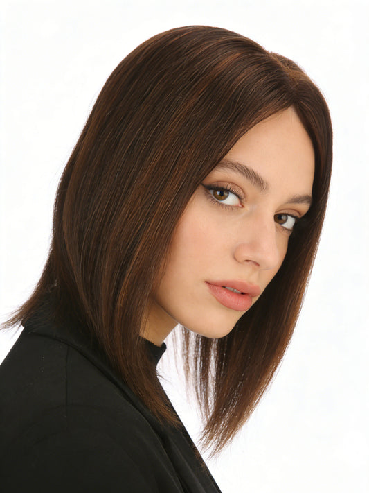 Maia in Amber Flame | 12" Remy Human Hair Topper | Red-Gold Mono Top Piece by ECCO Hair