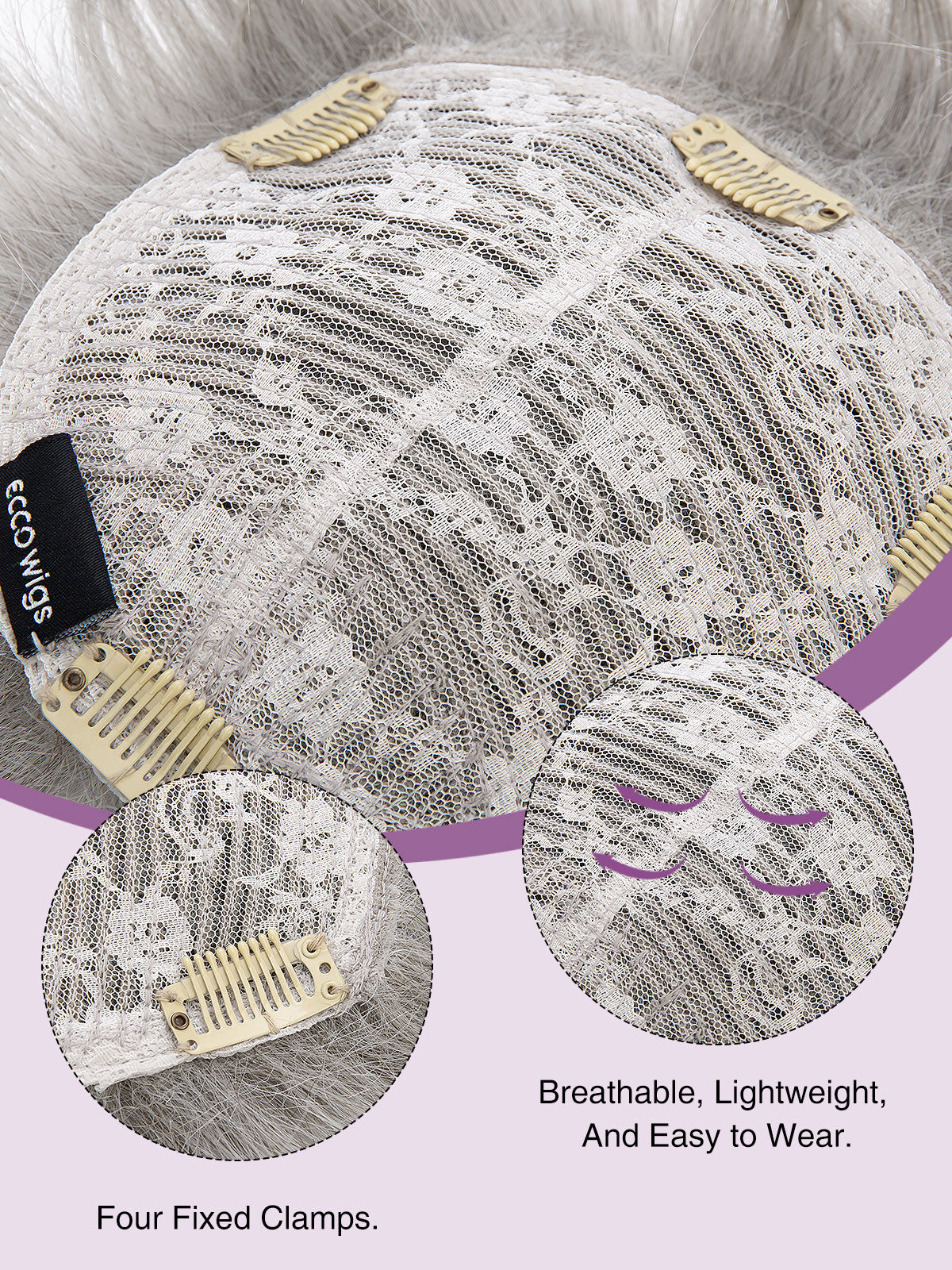 Aeris in Silver Cloud | 6x6 Topper | Natural Grey Synthetic Hairpiece by ECCO Hair