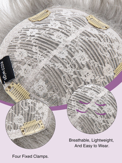 Aeris in Silver Cloud | 6x6 Topper | Natural Grey Synthetic Hairpiece by ECCO Hair