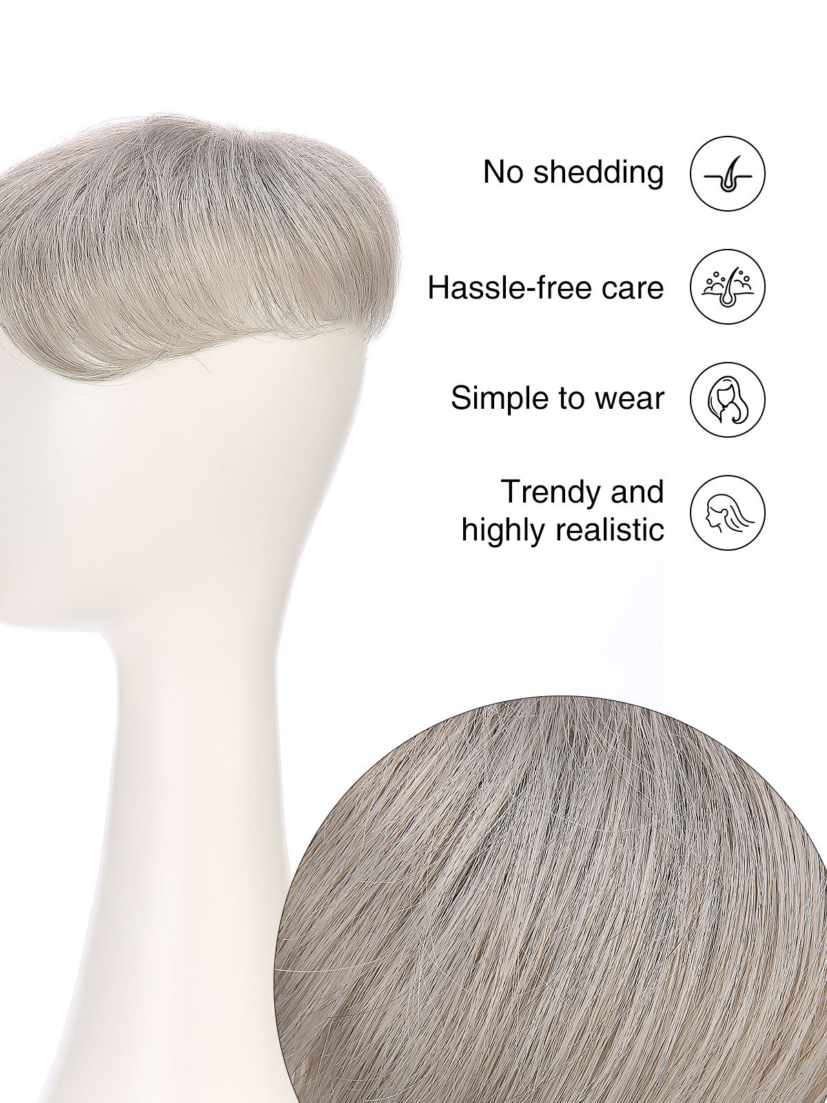 Aeris in Silver Cloud | 6x6 Topper | Natural Grey Synthetic Hairpiece by ECCO Hair