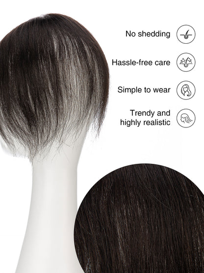 Elise in Natural Black | 9" Remy Human Hair Topper | HD Lace Closure with Bangs by ECCO Hair