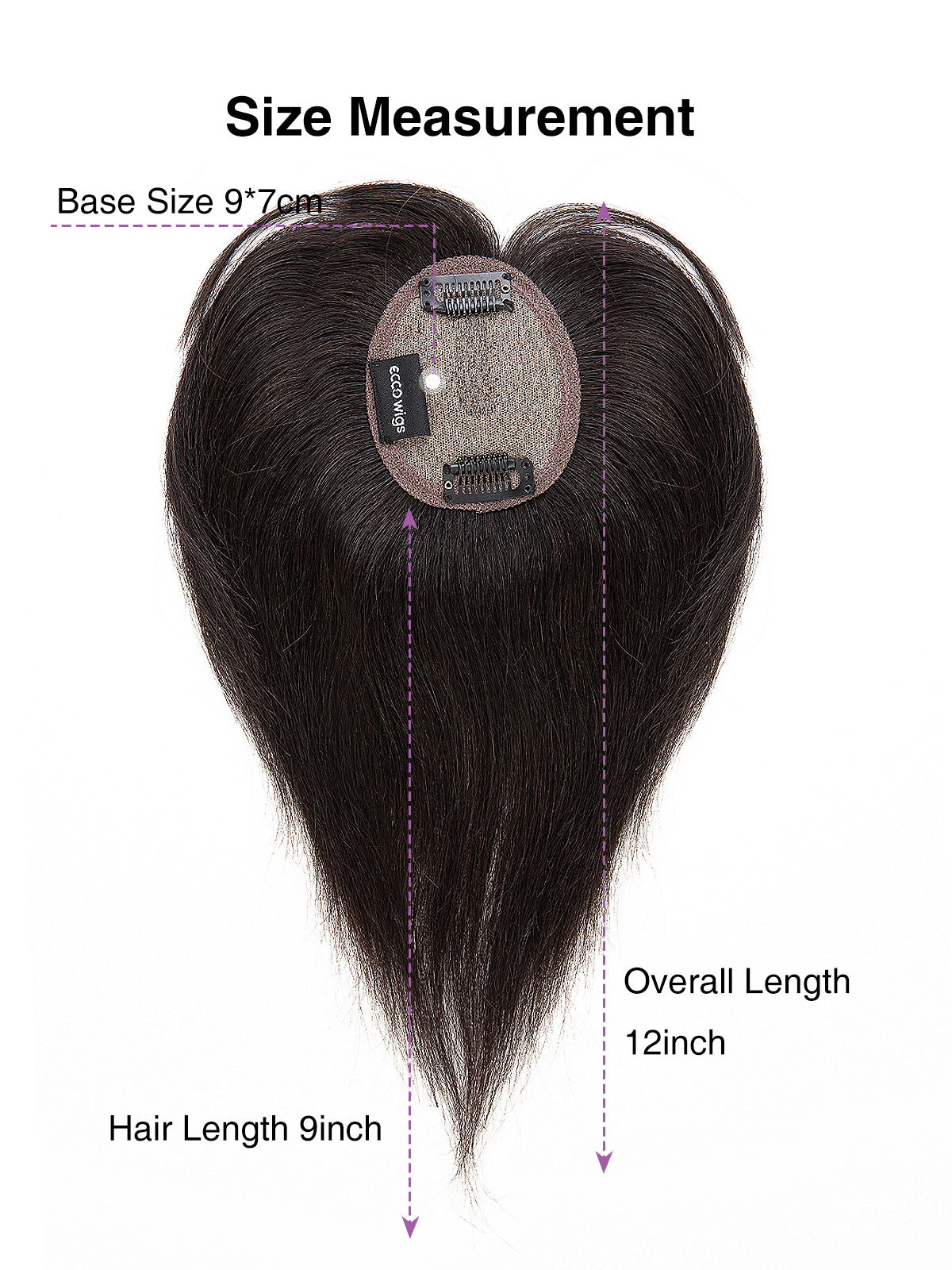 Elise in Natural Black | 9" Remy Human Hair Topper | HD Lace Closure with Bangs by ECCO Hair