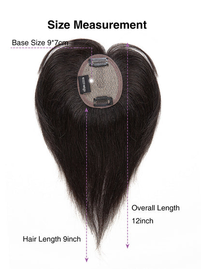 Elise in Natural Black | 9" Remy Human Hair Topper | HD Lace Closure with Bangs by ECCO Hair