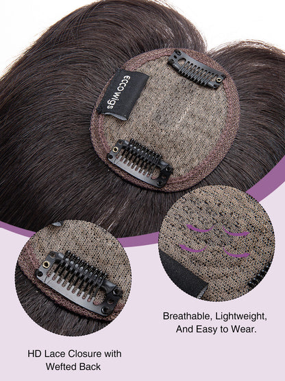 Elise in Dark Brown | 9" Remy Human Hair Topper | HD Lace Closure with Bangs by ECCO Hair