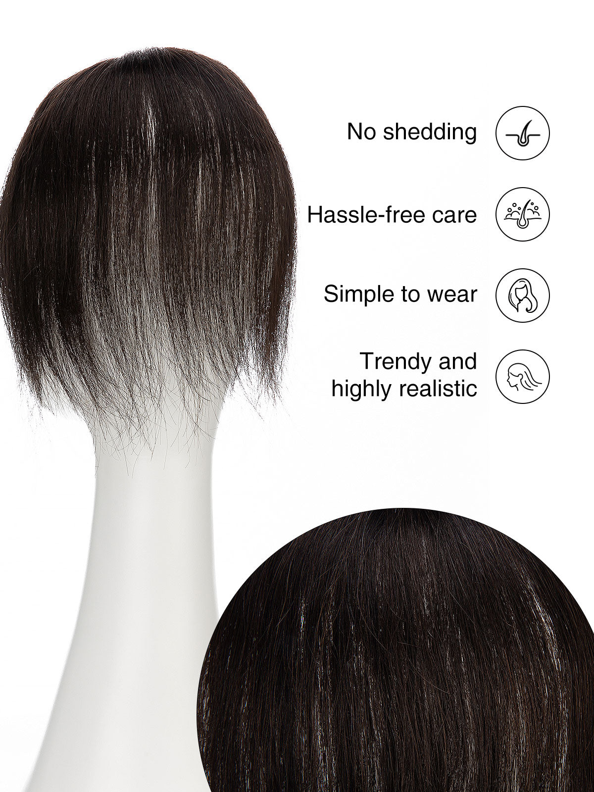 Elise in Dark Brown | 9" Remy Human Hair Topper | HD Lace Closure with Bangs by ECCO Hair