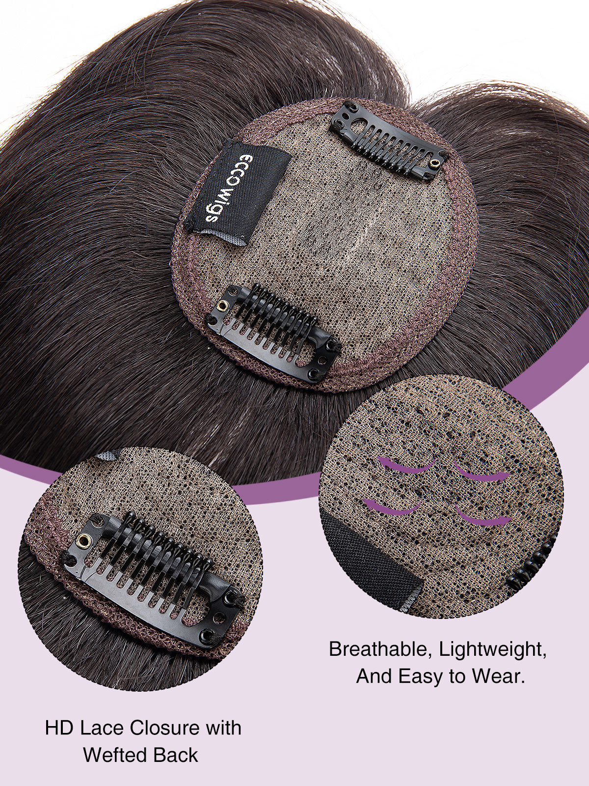 Elise in Medium Brown | 9" Remy Human Hair Topper | HD Lace Closure with Bangs by ECCO Hair