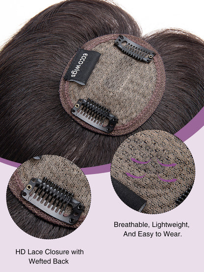 Elise in Medium Brown | 9" Remy Human Hair Topper | HD Lace Closure with Bangs by ECCO Hair