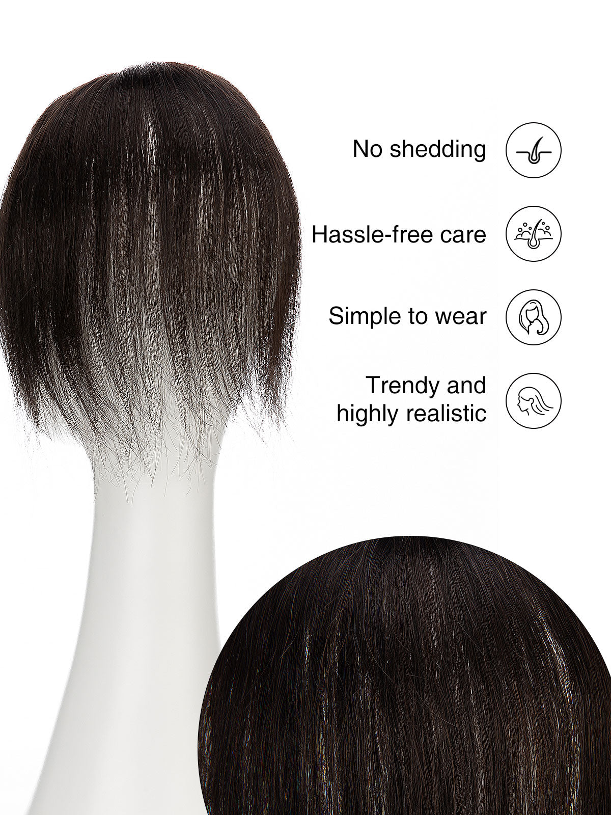 Elise in Medium Brown | 9" Remy Human Hair Topper | HD Lace Closure with Bangs by ECCO Hair