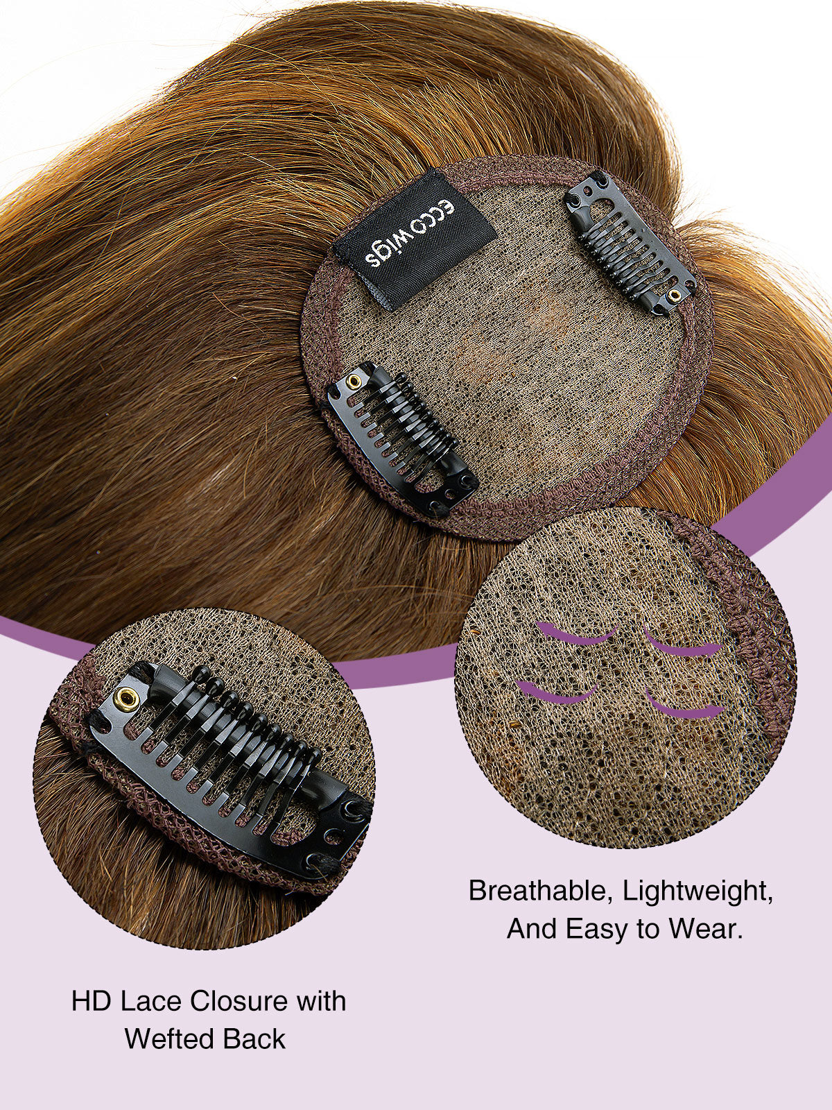 Elise in Honey Chestnut Blend | 9" Remy Human Hair Topper | HD Lace Closure with Bangs by ECCO Hair