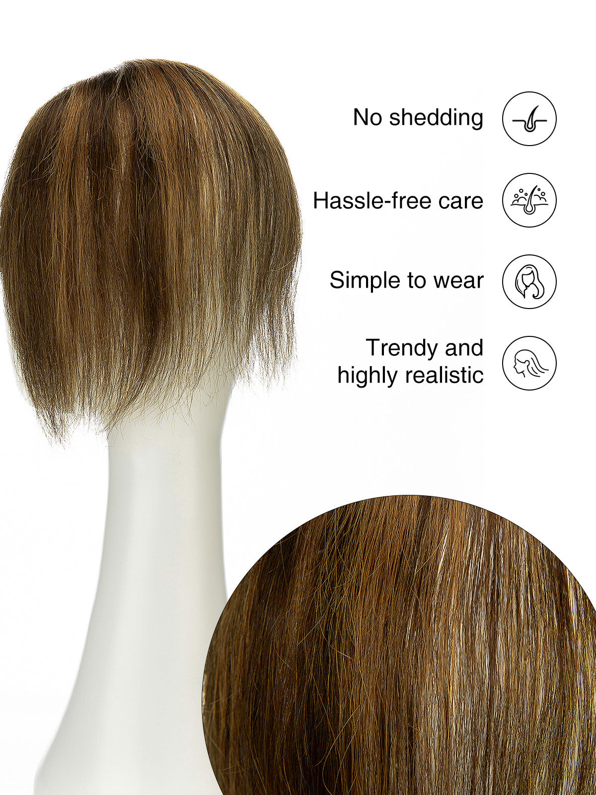 Elise in Honey Chestnut Blend | 9" Remy Human Hair Topper | HD Lace Closure with Bangs by ECCO Hair