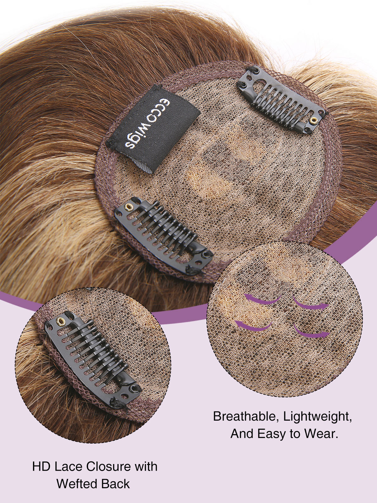 Elise in Warm Chestnut Blend | 9" Remy Human Hair Topper | HD Lace Closure with Bangs by ECCO Hair