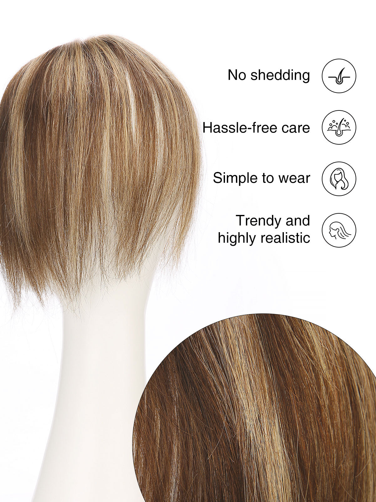 Elise in Warm Chestnut Blend | 9" Remy Human Hair Topper | HD Lace Closure with Bangs by ECCO Hair