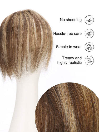 Elise in Warm Chestnut Blend | 9" Remy Human Hair Topper | HD Lace Closure with Bangs by ECCO Hair