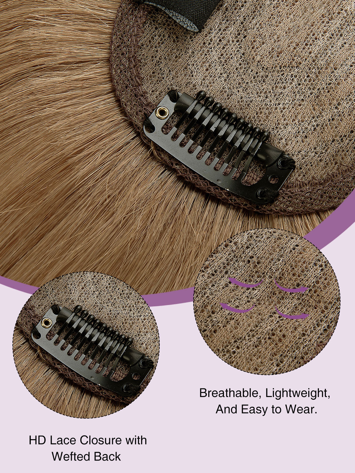 Elise in Light Chestnut Brown | 9" Remy Human Hair Topper | HD Lace Closure with Bangs by ECCO Hair