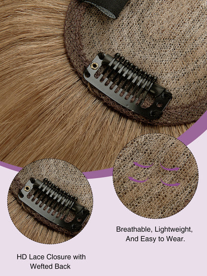 Elise in Light Chestnut Brown | 9" Remy Human Hair Topper | HD Lace Closure with Bangs by ECCO Hair