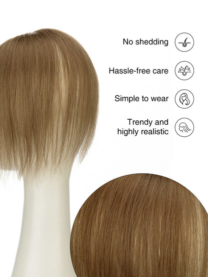 Elise in Light Chestnut Brown | 9" Remy Human Hair Topper | HD Lace Closure with Bangs by ECCO Hair