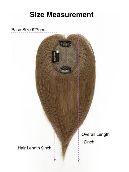 Elise in Light Chestnut Brown | 9" Remy Human Hair Topper | HD Lace Closure with Bangs by ECCO Hair