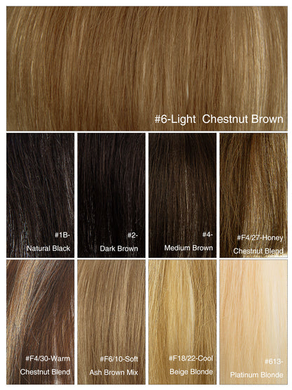 Elise in Light Chestnut Brown | 9" Remy Human Hair Topper | HD Lace Closure with Bangs by ECCO Hair