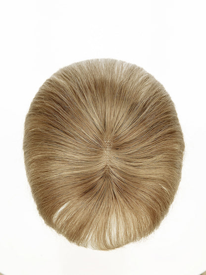 Elise in Soft Ash Brown Mix | 9" Remy Human Hair Topper | HD Lace Closure with Bangs by ECCO Hair