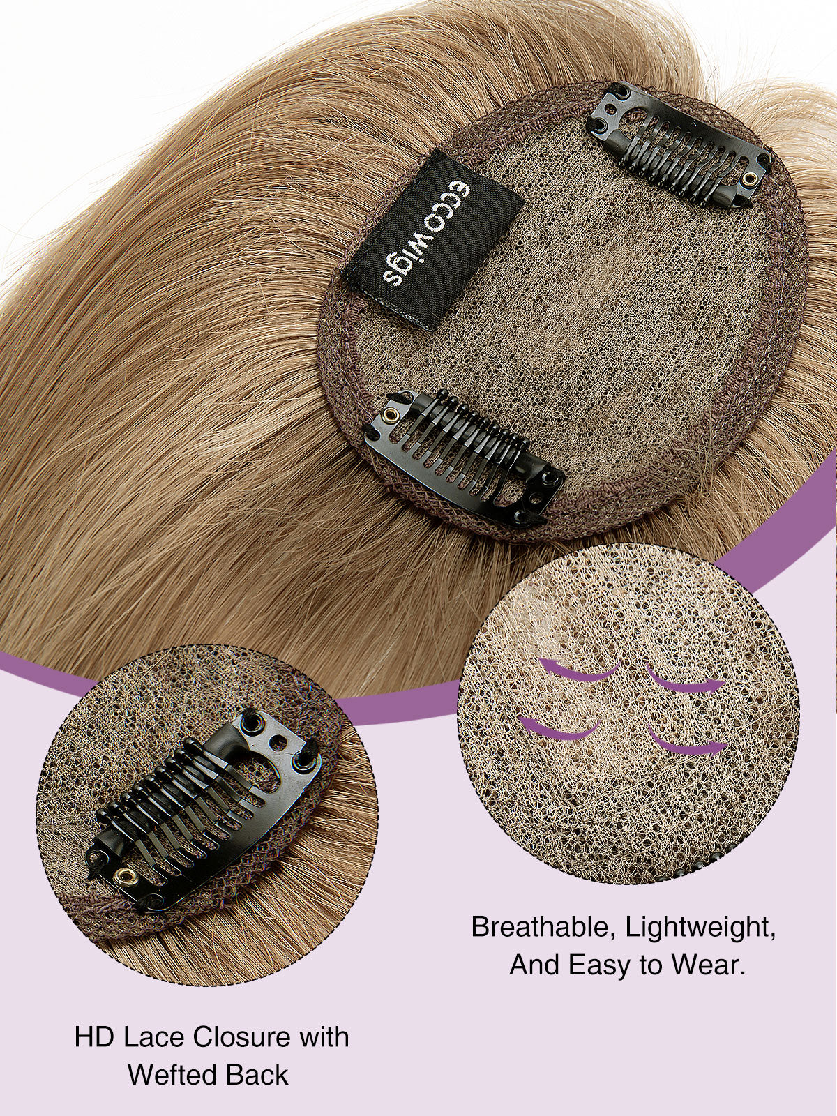 Elise in Soft Ash Brown Mix | 9" Remy Human Hair Topper | HD Lace Closure with Bangs by ECCO Hair