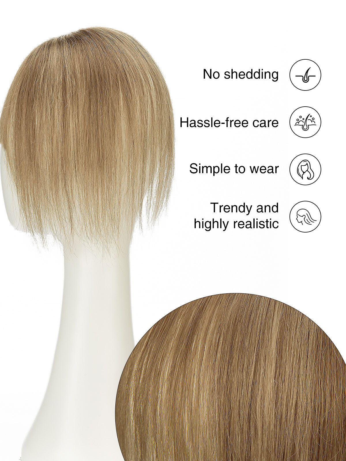 Elise in Soft Ash Brown Mix | 9" Remy Human Hair Topper | HD Lace Closure with Bangs by ECCO Hair