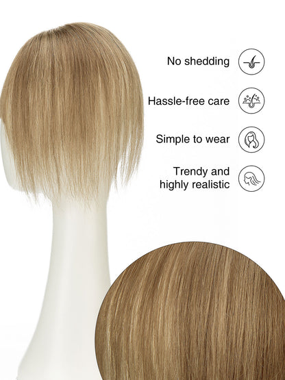 Elise in Soft Ash Brown Mix | 9" Remy Human Hair Topper | HD Lace Closure with Bangs by ECCO Hair