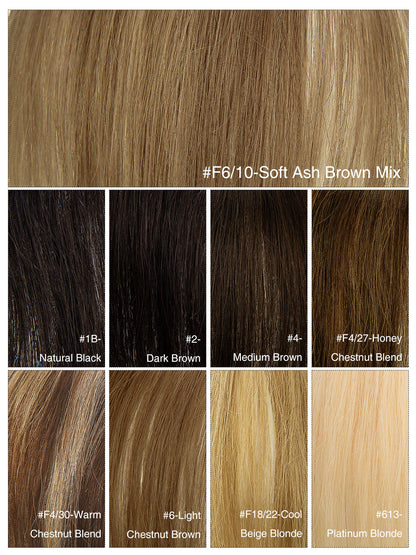 Elise in Soft Ash Brown Mix | 9" Remy Human Hair Topper | HD Lace Closure with Bangs by ECCO Hair