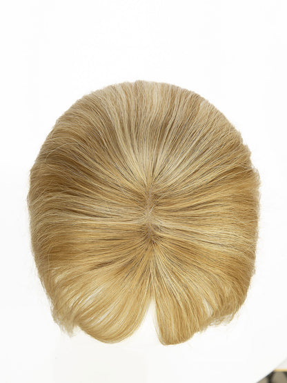 Elise in Cool Beige Blonde | 9" Remy Human Hair Topper | HD Lace Closure with Bangs by ECCO Hair