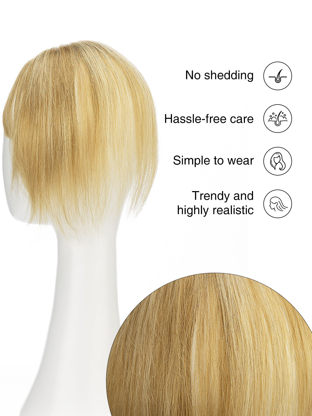 Elise in Cool Beige Blonde | 9" Remy Human Hair Topper | HD Lace Closure with Bangs by ECCO Hair