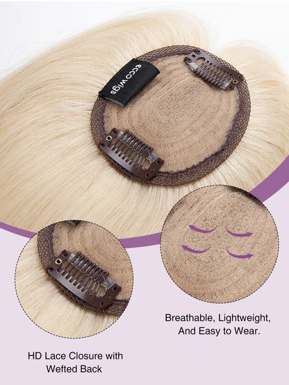 Elise in Platinum Blonde | 9" Remy Human Hair Topper | HD Lace Closure with Bangs by ECCO Hair