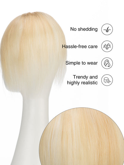 Elise in Platinum Blonde | 9" Remy Human Hair Topper | HD Lace Closure with Bangs by ECCO Hair