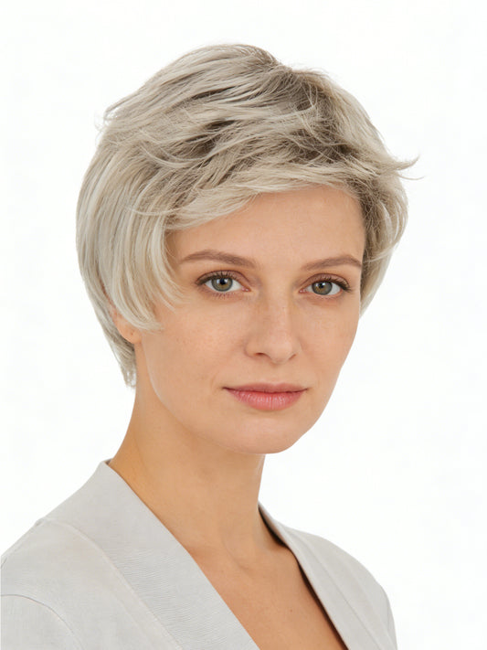 Eden in Champagne Glow Rooted | Lace Front Mono Crown Synthetic Wig | Blonde Rooted Pixie Wig by Rieker Wigs