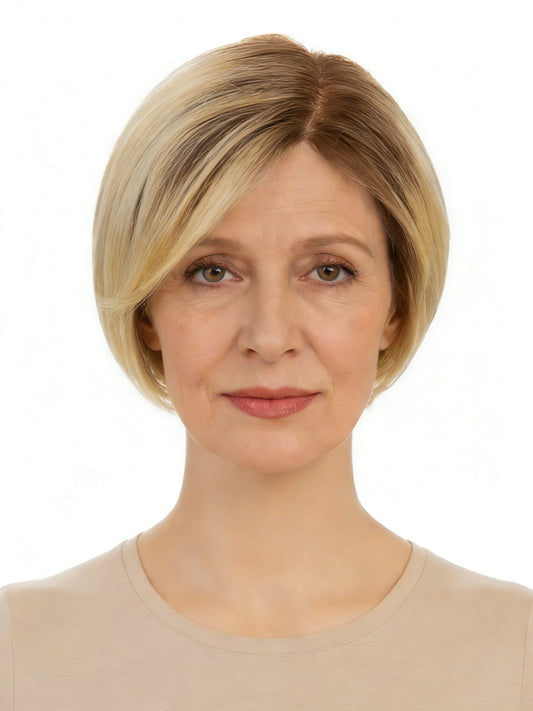 Sophie in Vanilla Smoke Rooted | Mono Part Short Straight Wig | Beige Blonde by Rieker Wigs