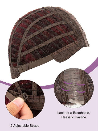 Sophie in Crimson Plum | Mono Part Short Straight Wig | Burgundy Red by Rieker Wigs