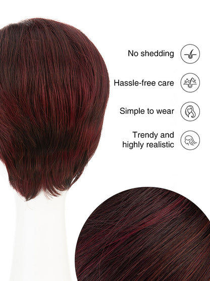 Sophie in Crimson Plum | Mono Part Short Straight Wig | Burgundy Red by Rieker Wigs