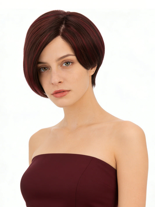Sophie in Crimson Plum | Mono Part Short Straight Wig | Burgundy Red by Rieker Wigs