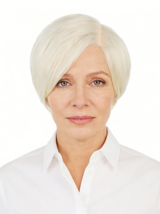 Sophie in Frosted Pearl | Mono Part Short Straight Wig | Silver Platinum by Rieker Wigs