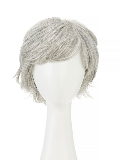 Irene in Mist Grey | Wefted Synthetic Short Straight Wig | Grey Layered Wig by Rieker Wigs