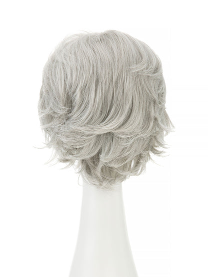 Irene in Mist Grey | Wefted Synthetic Short Straight Wig | Grey Layered Wig by Rieker Wigs