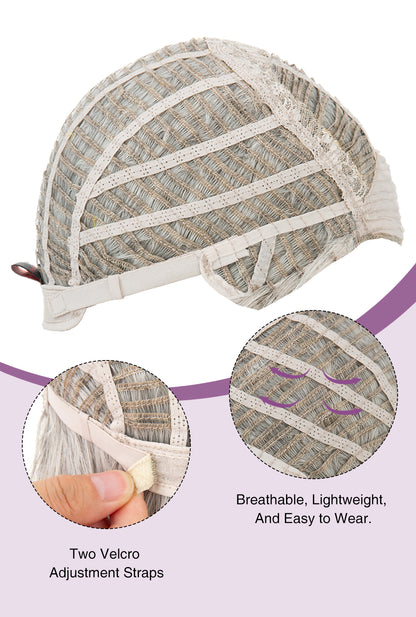 Irene in Mist Grey | Wefted Synthetic Short Straight Wig | Grey Layered Wig by Rieker Wigs