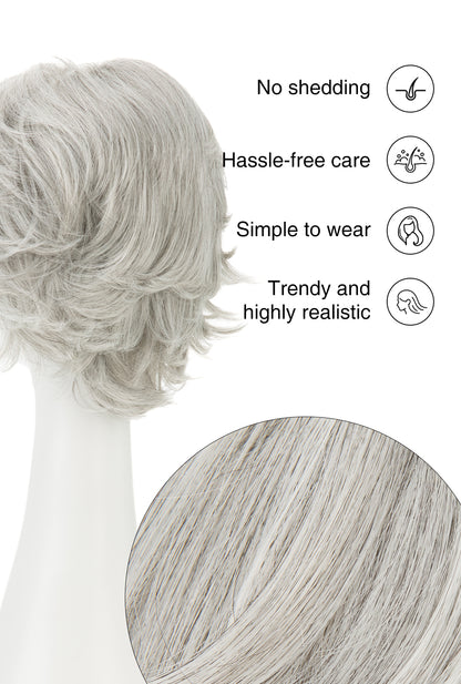 Irene in Mist Grey | Wefted Synthetic Short Straight Wig | Grey Layered Wig by Rieker Wigs