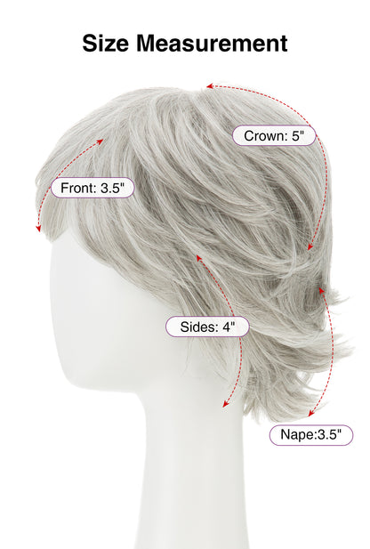 Irene in Mist Grey | Wefted Synthetic Short Straight Wig | Grey Layered Wig by Rieker Wigs
