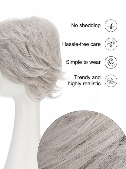 Irene in Smoky Beige | Wefted Synthetic Short Straight Wig | Ash Grey Wig by Rieker Wigs