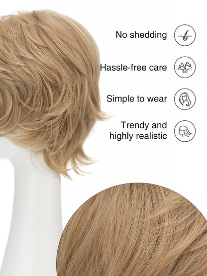 Irene in Golden Wheat | Wefted Synthetic Short Straight Wig | Blonde Wig by Rieker Wigs