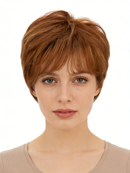Marion in Amber Maple | Short Straight Synthetic Wig | Auburn Pixie by Rieker Wigs