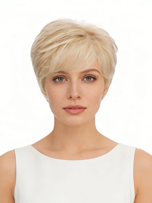 Marion in Sunlit Beige | Short Straight Synthetic Wig | Neutral Blonde Pixie by Rieker Wigs