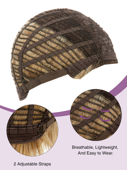 Isabelle in Honey Crème Rooted | Short Straight Synthetic Wig | Golden Blonde Wefted Wig by Rieker Wigs