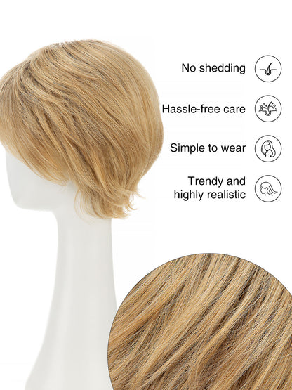 Isabelle in Honey Crème Rooted | Short Straight Synthetic Wig | Golden Blonde Wefted Wig by Rieker Wigs