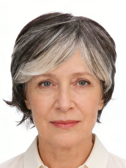 Isabelle in Soft Silver | Short Straight Synthetic Wig | Silver Wefted Wig by Rieker Wigs