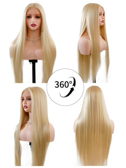 360° view of Nova wig: 32-inch platinum locks flow dynamically, capturing light with every movement.